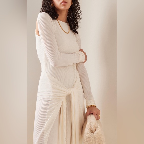 Subtle Studios tie front plisse maxi dress in off white - Picture 2 of 10